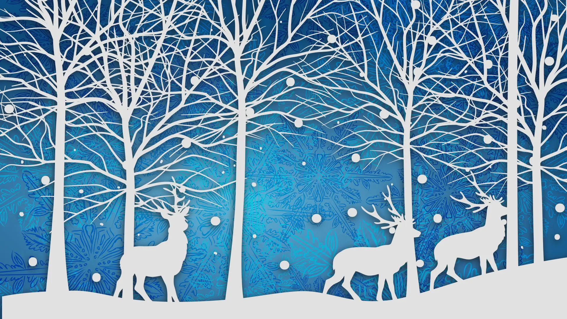 Blue Zoo Holiday News header image of deer walking through snowy woods